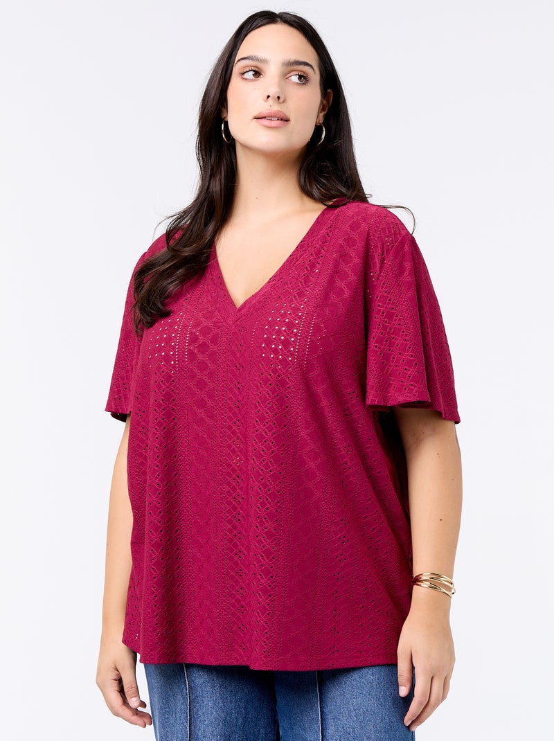 Effen T-shirt van ajourgebreide stof Rood - Kiabi