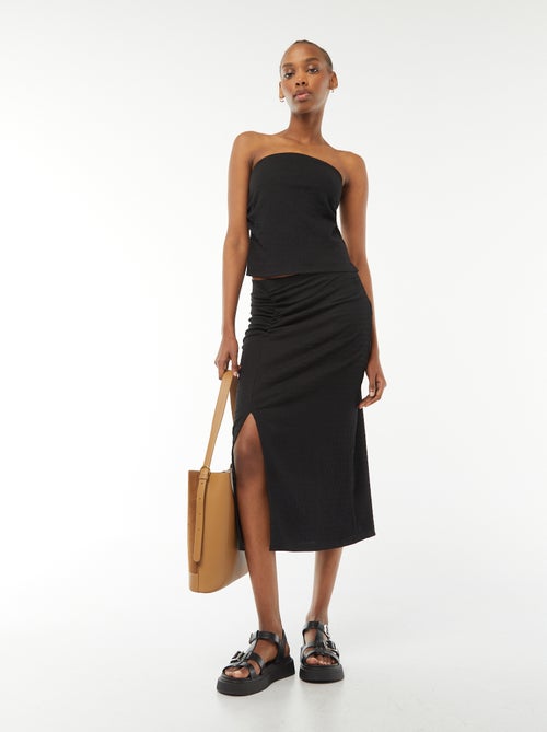 Effen T-shirt van gekreukte stof in bandeaumodel - Kiabi