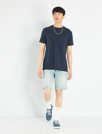 Effen T-shirt van jacquard met streepjesprint - Kiabi