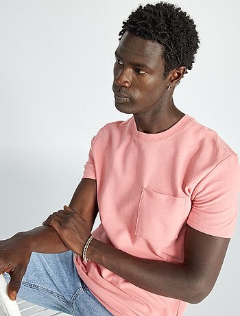 Effen T-shirt van jacquard met streepjesprint - Kiabi