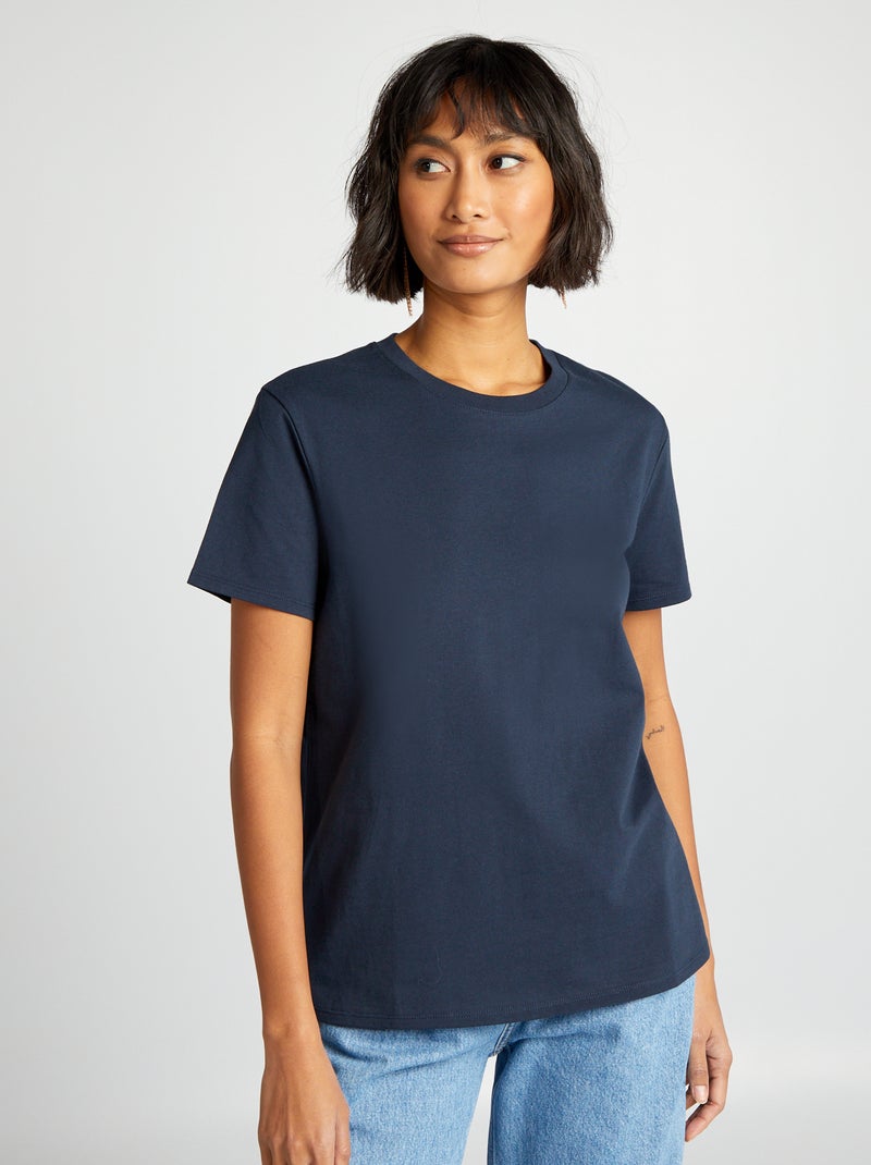 Effen T-shirt van jersey Marineblauw - Kiabi