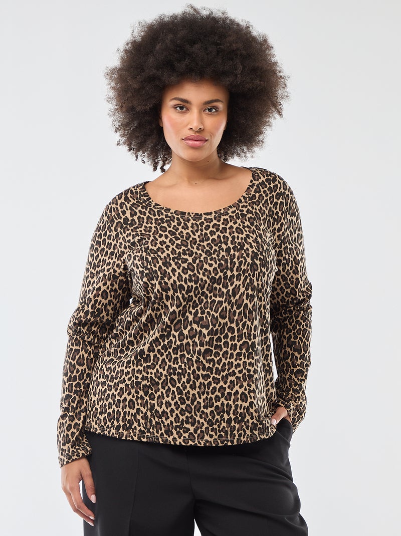 Effen T-shirt van jersey met lange mouw Biege - Kiabi