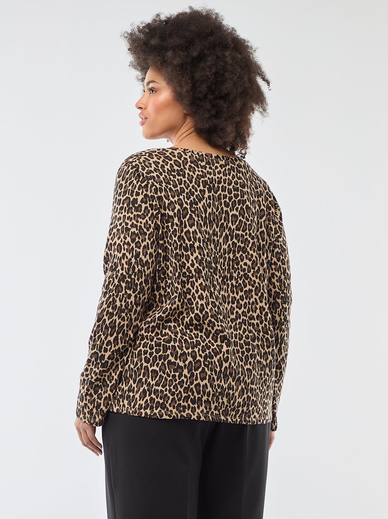 Effen T-shirt van jersey met lange mouw Biege - Kiabi