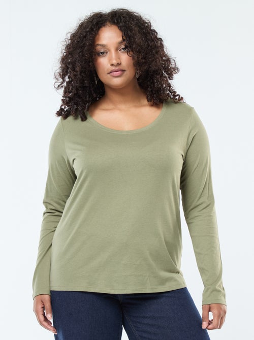 Effen T-shirt van jersey met lange mouw - Kiabi