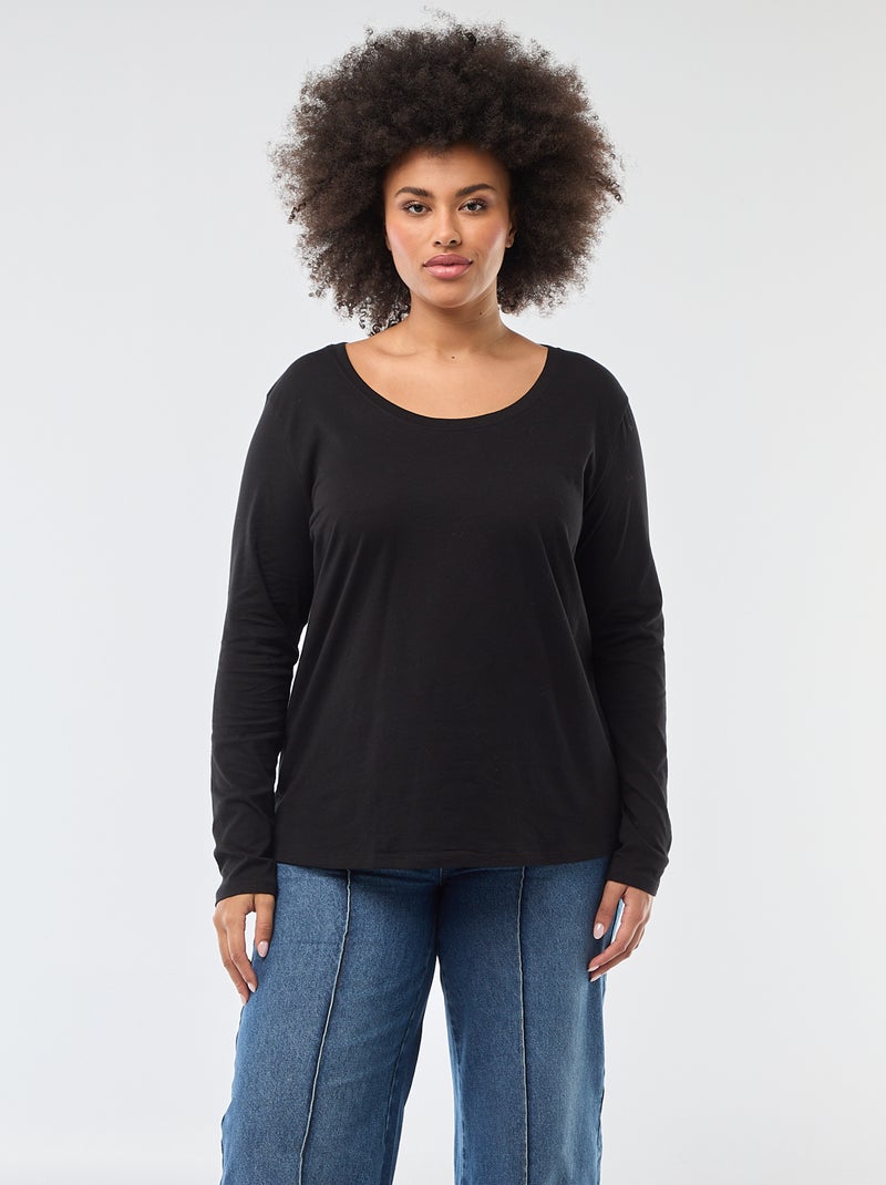 Effen T-shirt van jersey met lange mouw zwart - Kiabi