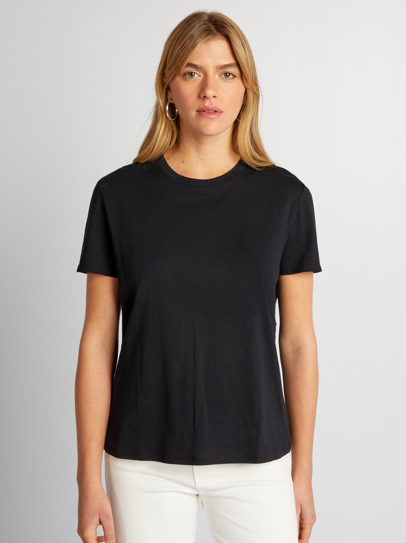 Effen T-shirt van jersey zwart - Kiabi