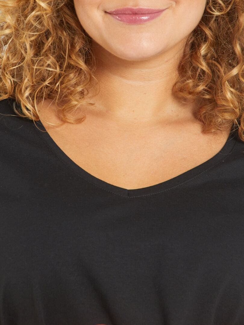 Effen T-shirt van jerseystof met V-hals zwart - Kiabi