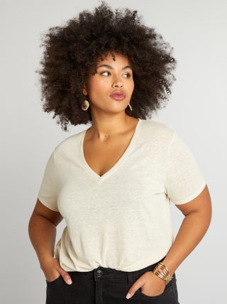 Effen T-shirt van linnenmix