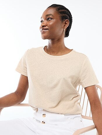 Effen T-shirt van linnenmix
