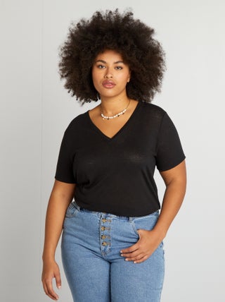 Effen T-shirt van linnenmix