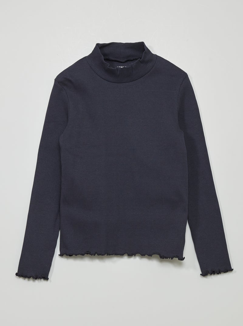 Effen T-shirt van ribstof BLAUW - Kiabi