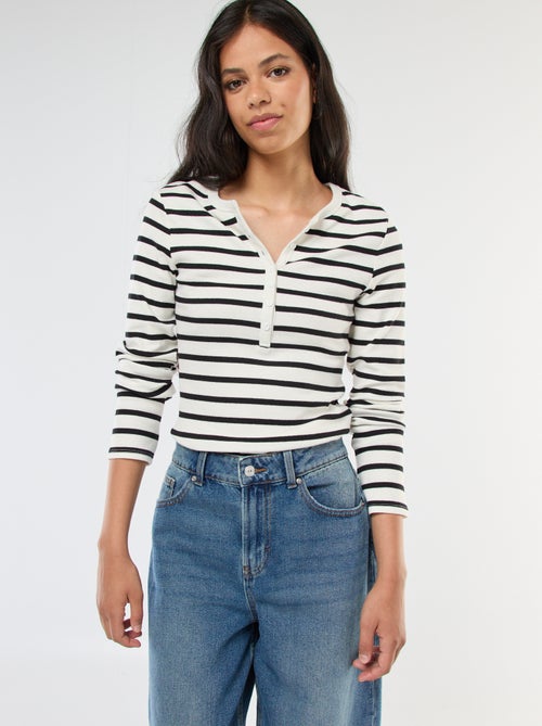 Effen T-shirt van ribstof met henleykraag - Kiabi