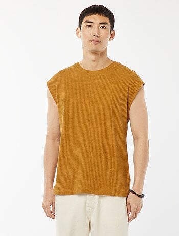 Effen T-shirt van ribstof zonder mouwen