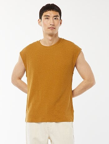 Effen T-shirt van ribstof zonder mouwen