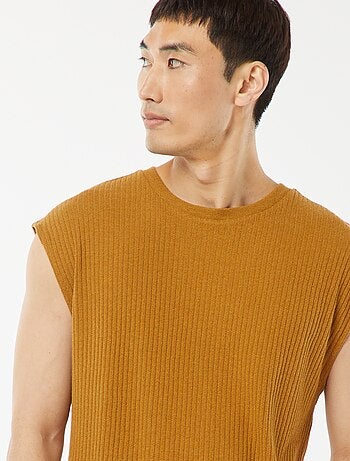 Effen T-shirt van ribstof zonder mouwen