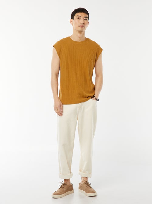 Effen T-shirt van ribstof zonder mouwen - Kiabi