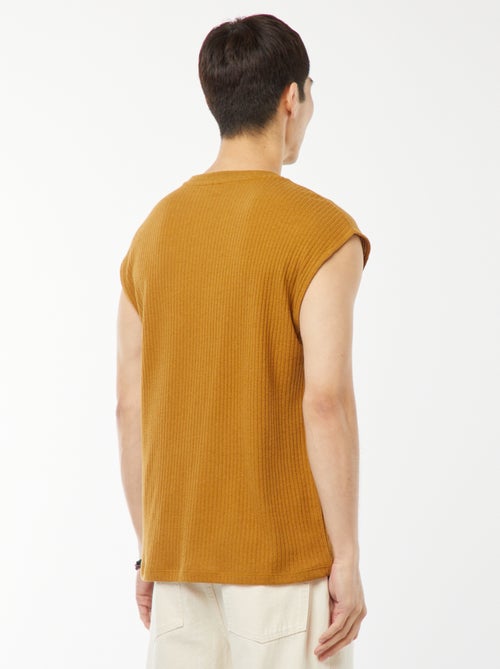 Effen T-shirt van ribstof zonder mouwen - Kiabi