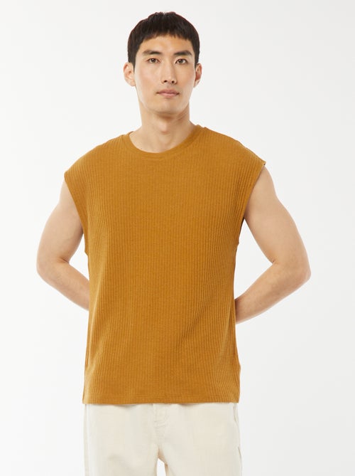Effen T-shirt van ribstof zonder mouwen - Kiabi