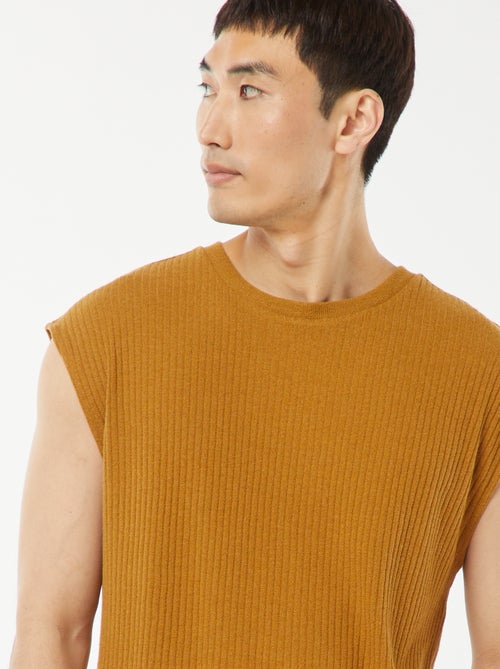 Effen T-shirt van ribstof zonder mouwen - Kiabi