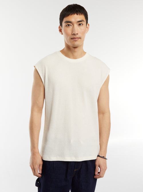 Effen T-shirt van ribstof zonder mouwen - Kiabi