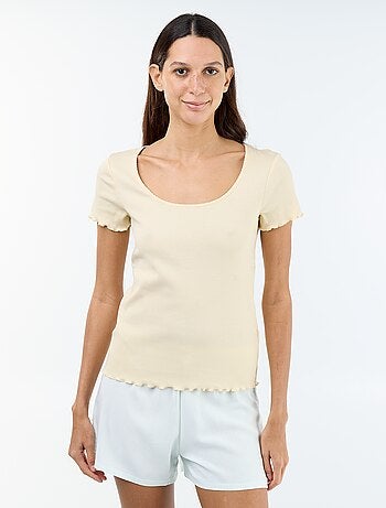 Effen T-shirt van ribtricot met korte mouw