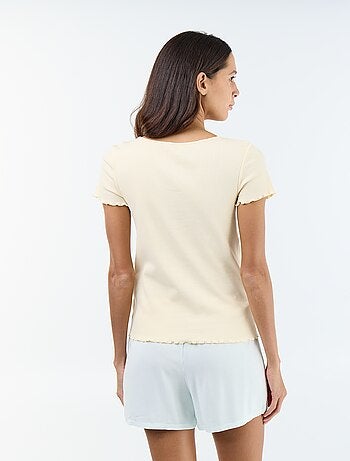 Effen T-shirt van ribtricot met korte mouw