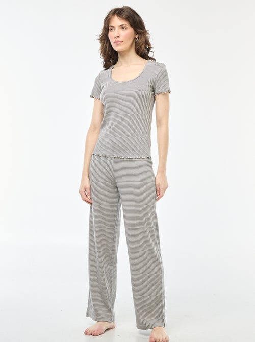 Effen T-shirt van ribtricot met korte mouw - Kiabi