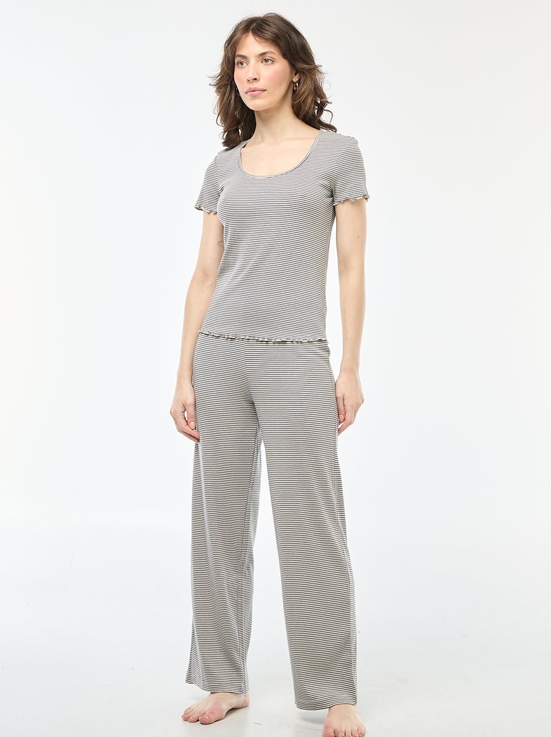 Effen T-shirt van ribtricot met korte mouw Blauw - Kiabi