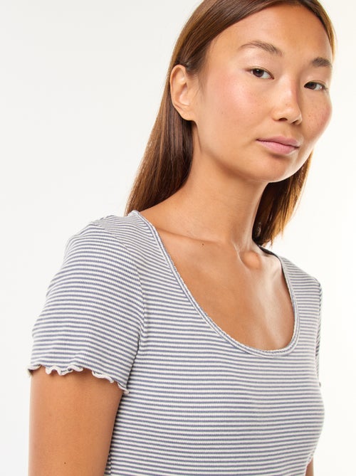 Effen T-shirt van ribtricot met korte mouw - Kiabi