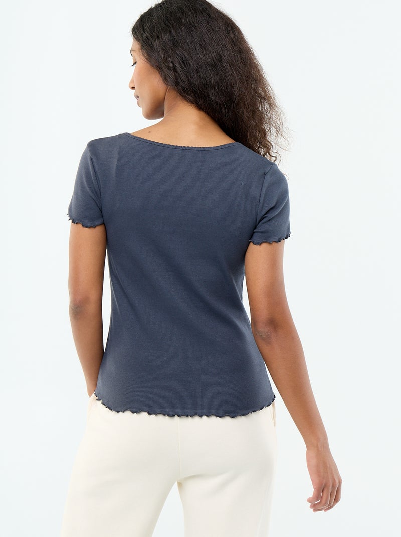 Effen T-shirt van ribtricot met korte mouw Blauw - Kiabi