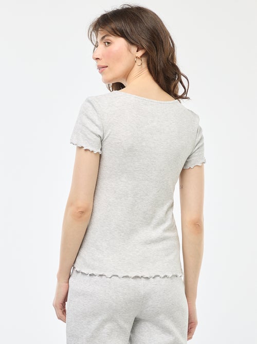 Effen T-shirt van ribtricot met korte mouw - Kiabi