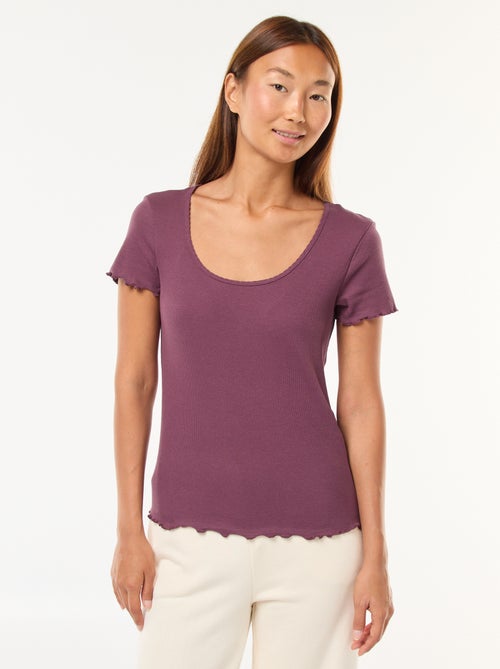 Effen T-shirt van ribtricot met korte mouw - Kiabi