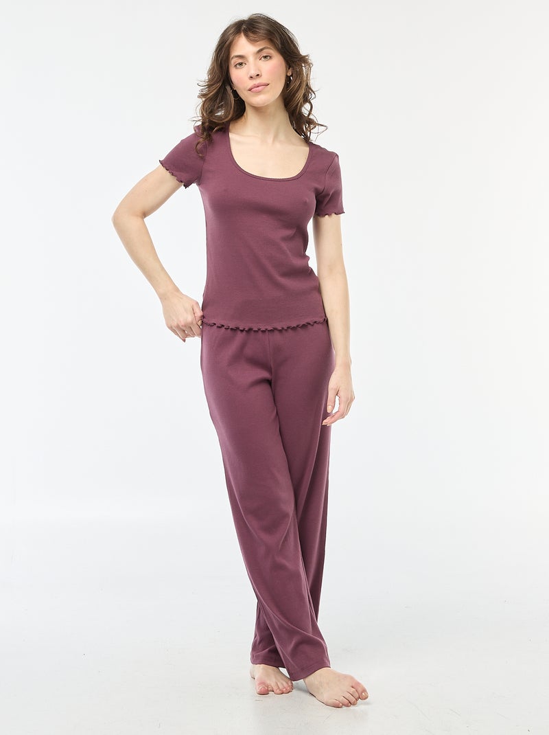 Effen T-shirt van ribtricot met korte mouw Paars - Kiabi