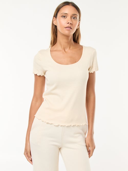Effen T-shirt van ribtricot met korte mouw - Kiabi