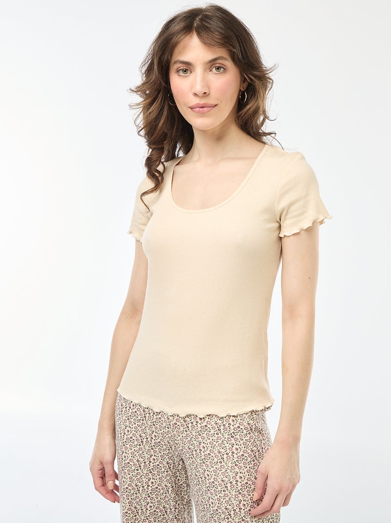 Effen T-shirt van ribtricot met korte mouw Wit - Kiabi