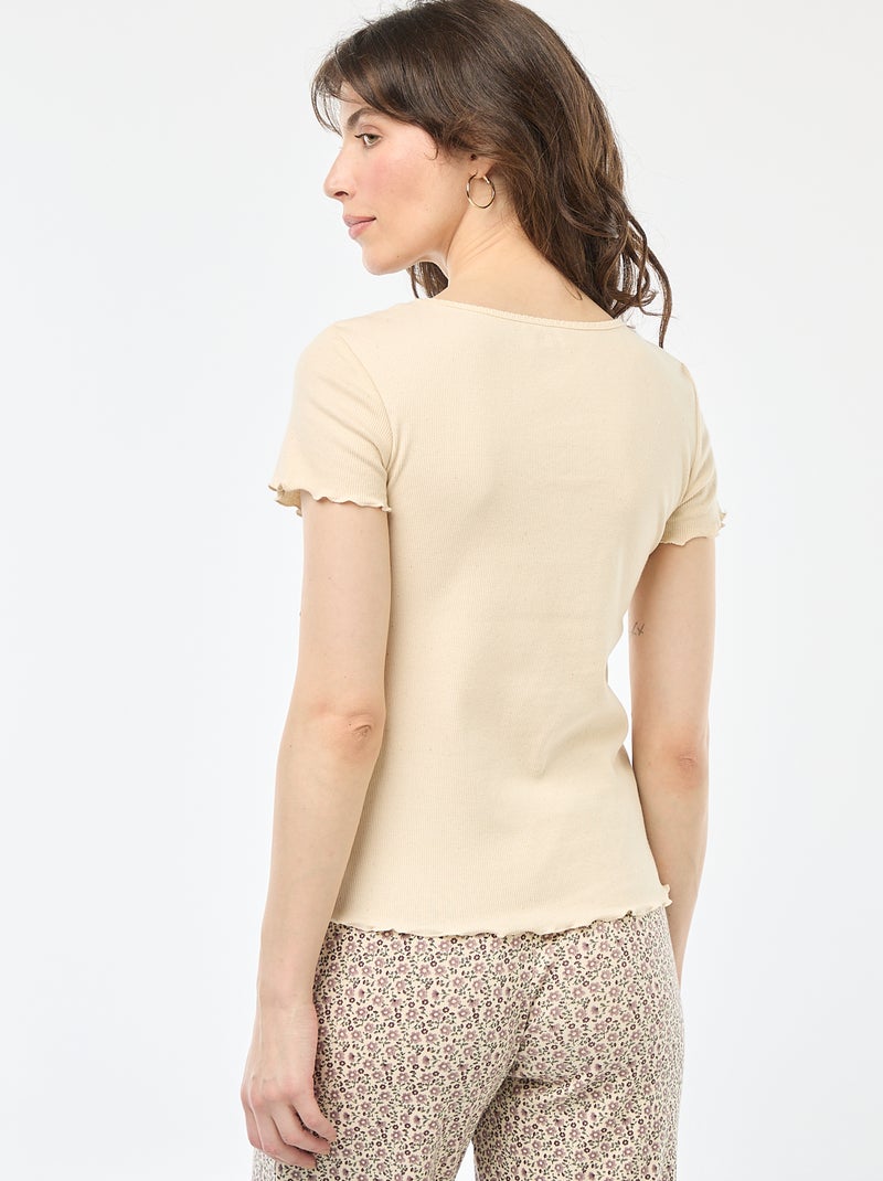 Effen T-shirt van ribtricot met korte mouw Wit - Kiabi