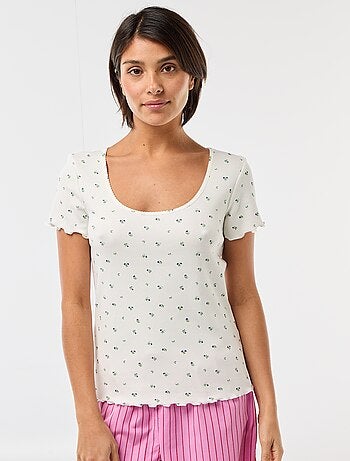 Effen T-shirt van ribtricot met korte mouw