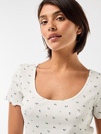 Effen T-shirt van ribtricot met korte mouw