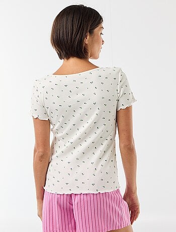 Effen T-shirt van ribtricot met korte mouw