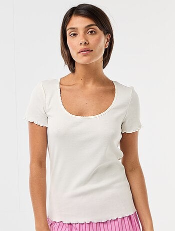 Effen T-shirt van ribtricot met korte mouw