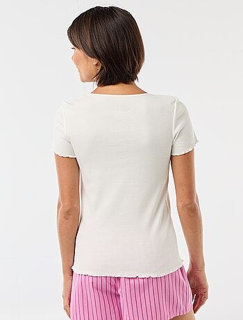 Effen T-shirt van ribtricot met korte mouw