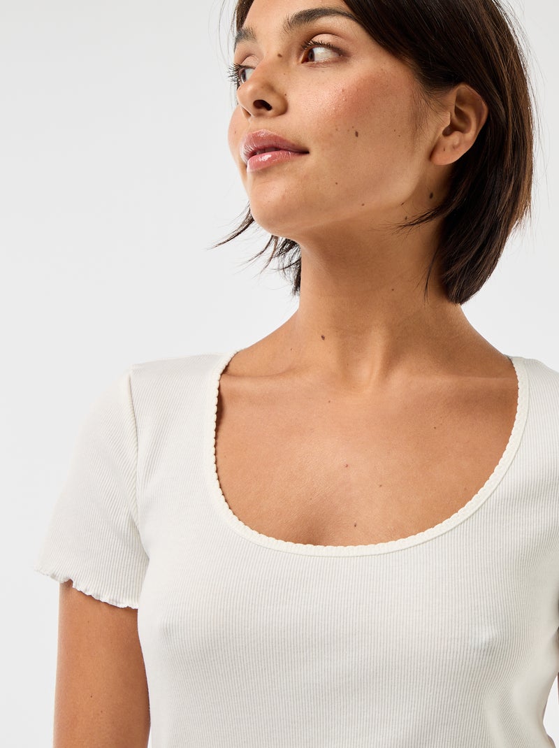 Effen T-shirt van ribtricot met korte mouw Wit - Kiabi