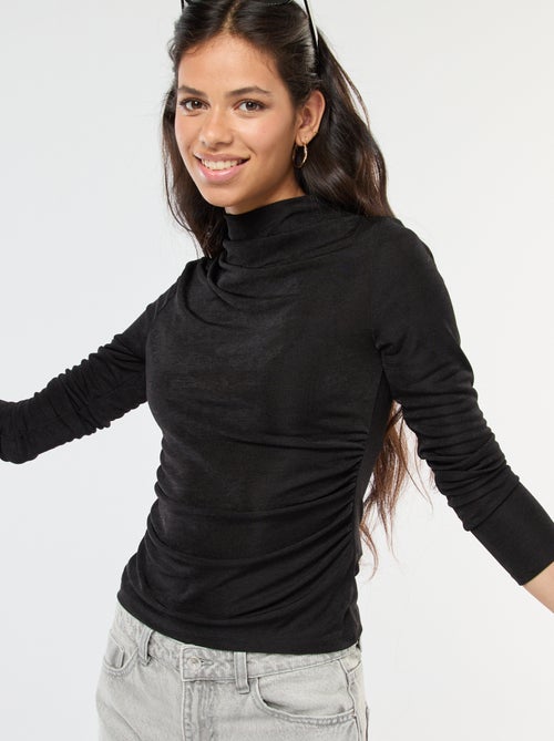 Effen T-shirt van soepelvallende stof met opstaande kraag - Kiabi