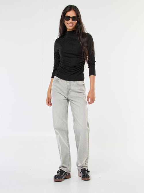 Effen T-shirt van soepelvallende stof met opstaande kraag - Kiabi