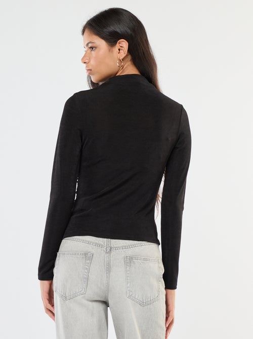 Effen T-shirt van soepelvallende stof met opstaande kraag - Kiabi