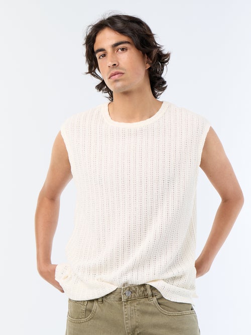 Effen tanktop van opengewerkte stof - Kiabi
