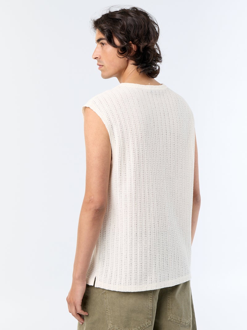 Effen tanktop van opengewerkte stof Wit - Kiabi