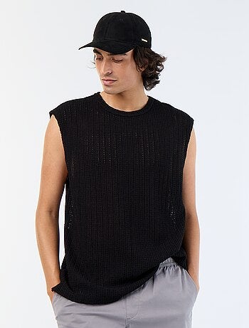 Effen tanktop van opengewerkte stof