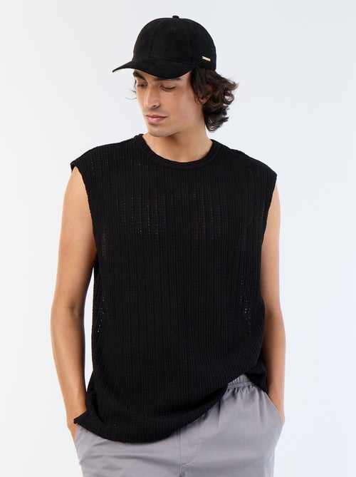 Effen tanktop van opengewerkte stof - Kiabi
