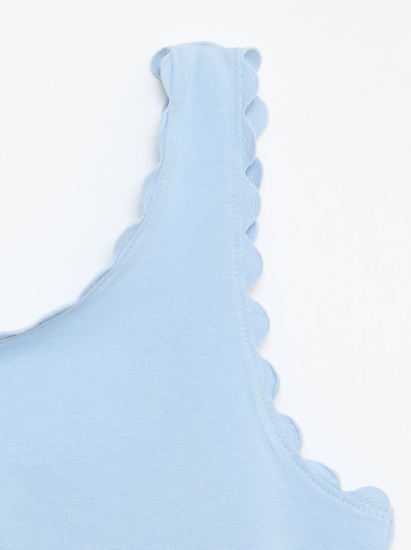 Effen top met golvende randen Blauw - Kiabi